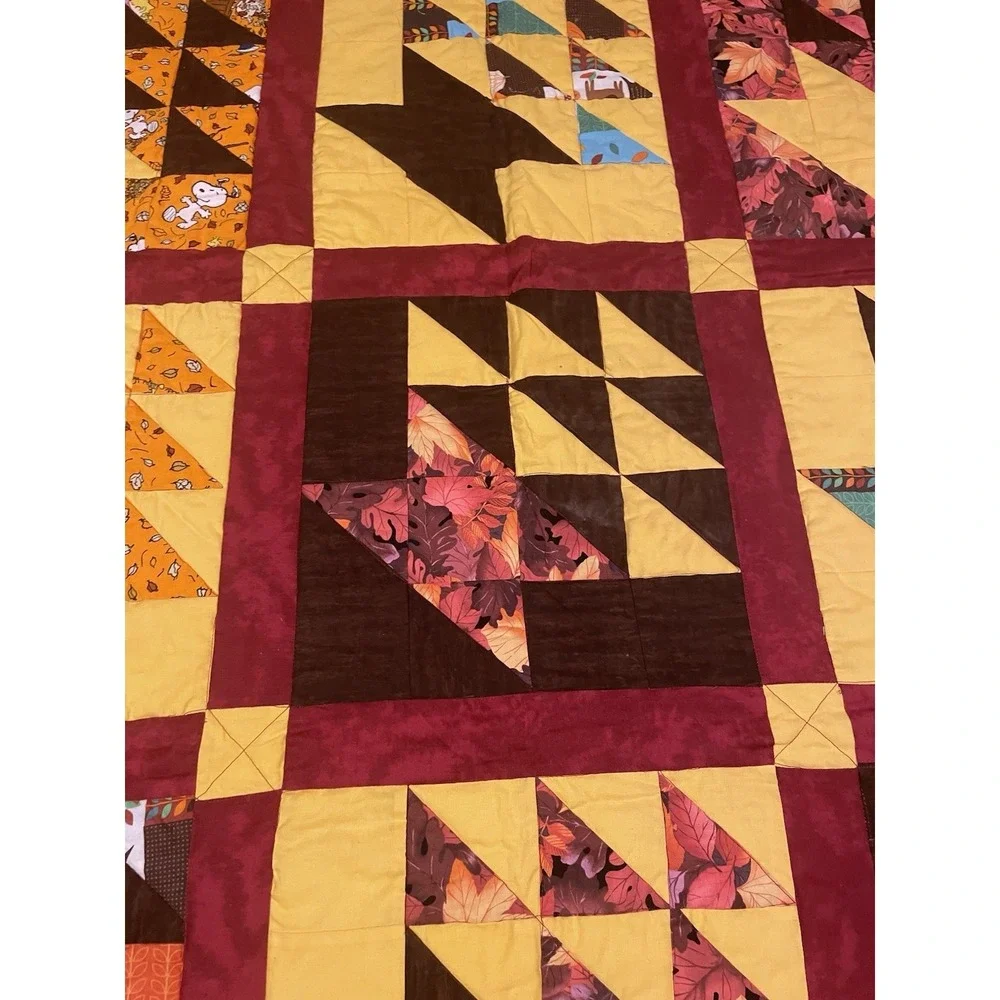 Handmade Bear Paw Quilt Blanket Quilted Autumn Fall Peanuts Snoopy 39